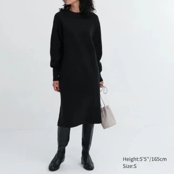 uniqlo black long sleeve dress Uniqlo black midi dress with 3/4 sleeves